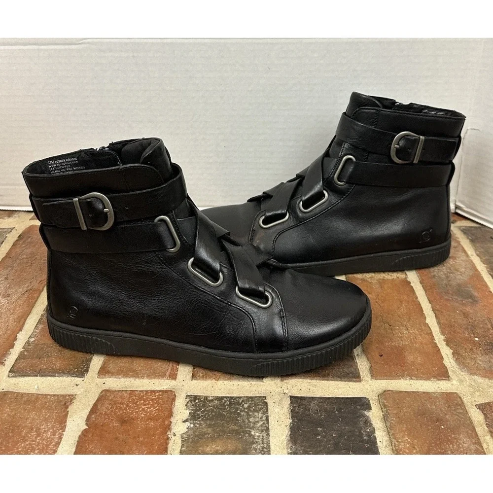 Born Sophia Leather High Top Boots Sneakers Black Women's 11 Edgy Gorpcore - Picture 4 of 6